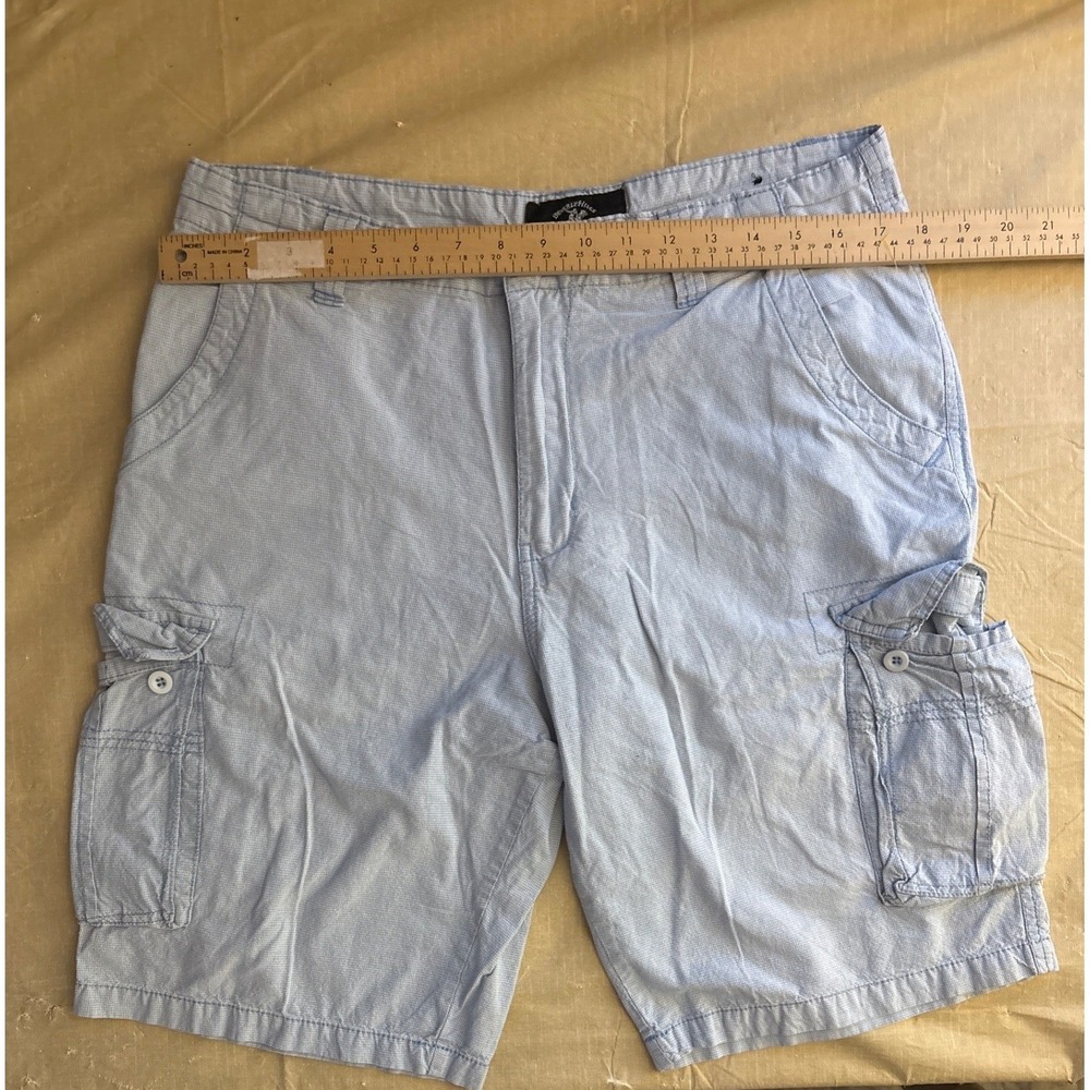 Mens Cargo Shorts Size 34 Light Blue Gingham Casual Beverly Hills Polo Club